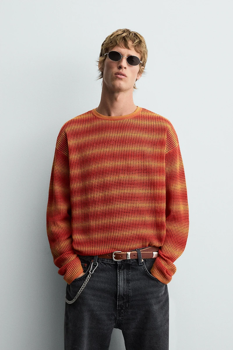 OPENWORK STRIPED SWEATER