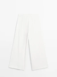 Linen blend darted palazzo trousers