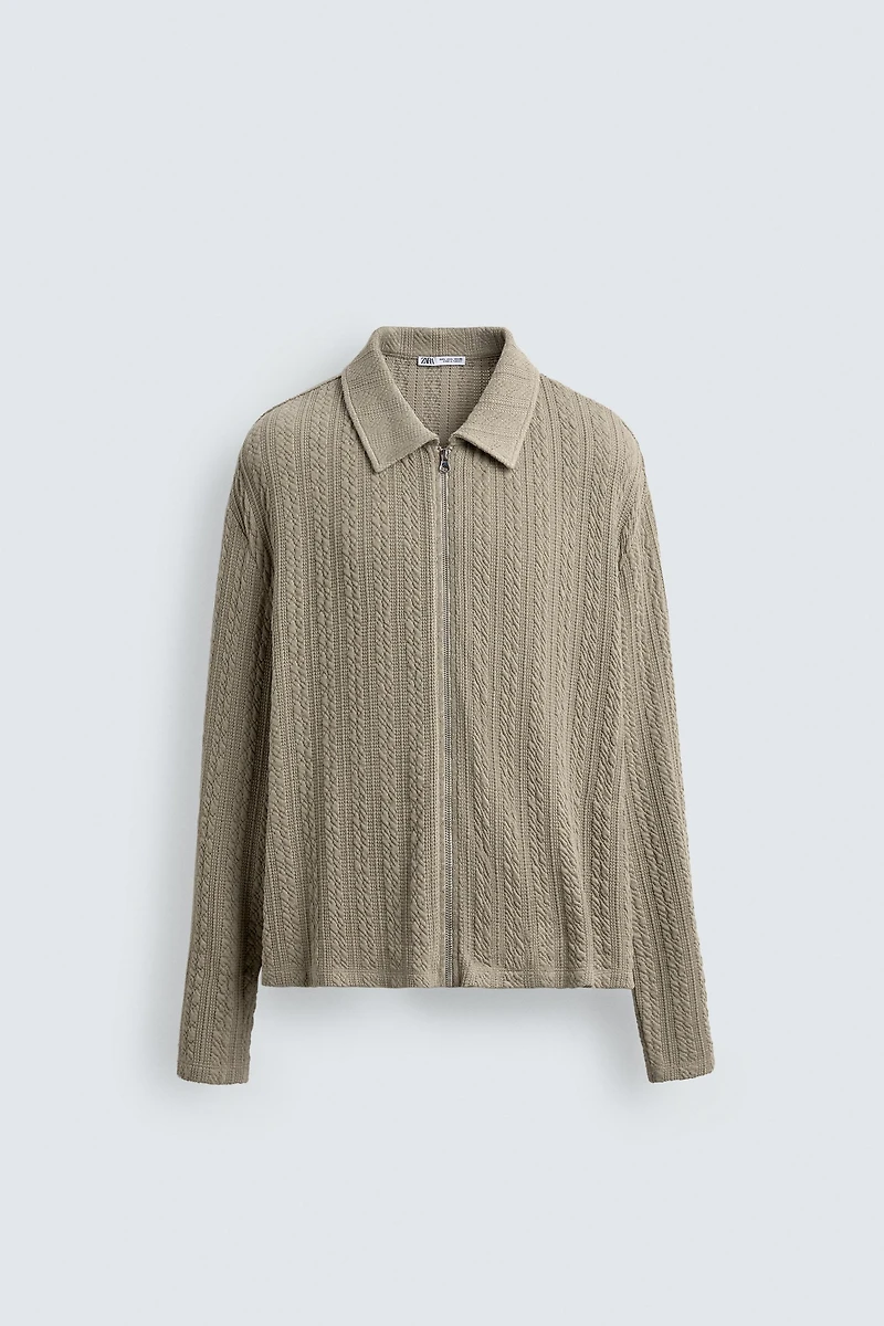 TEXTURED BRAID ZIP JACKET