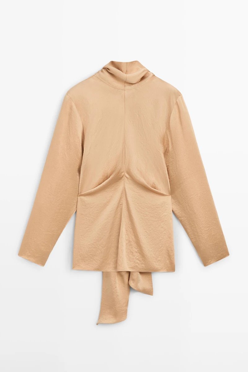 Flowing satin blouse with tie detail - STUDIO