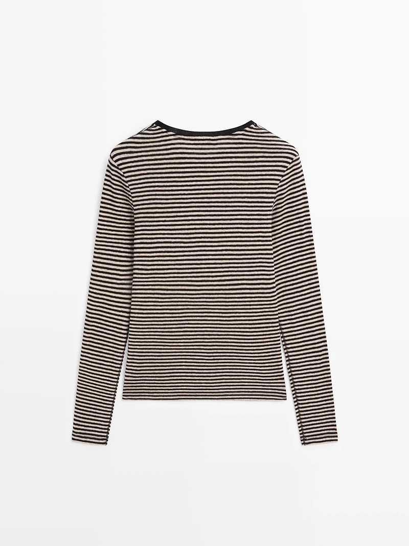 Cotton blend striped long sleeve T-shirt