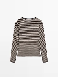 Cotton blend striped long sleeve T-shirt