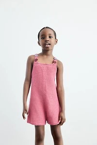 FLORAL CROCHET KNIT SHORT OVERALLS