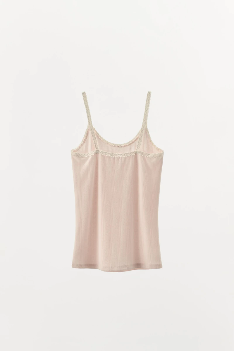 POINTELLE LACE STRAP TOP