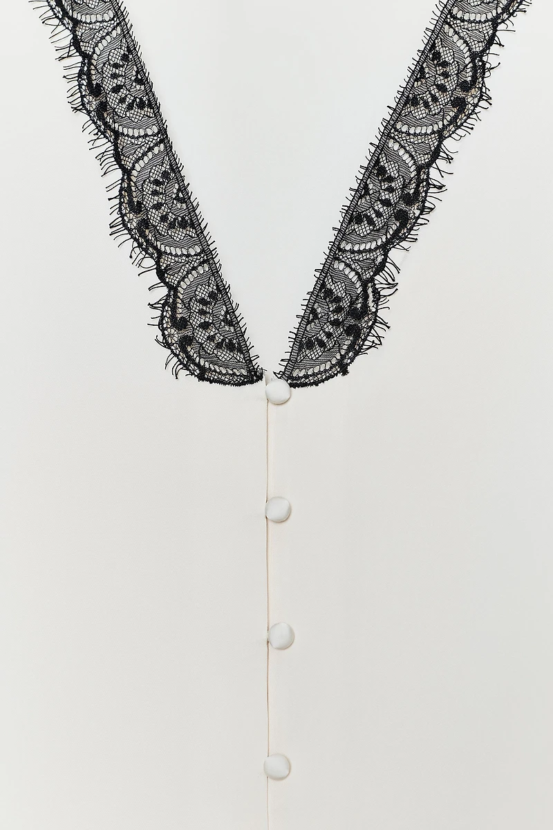 CONTRAST LACE SATIN EFFECT BLOUSE