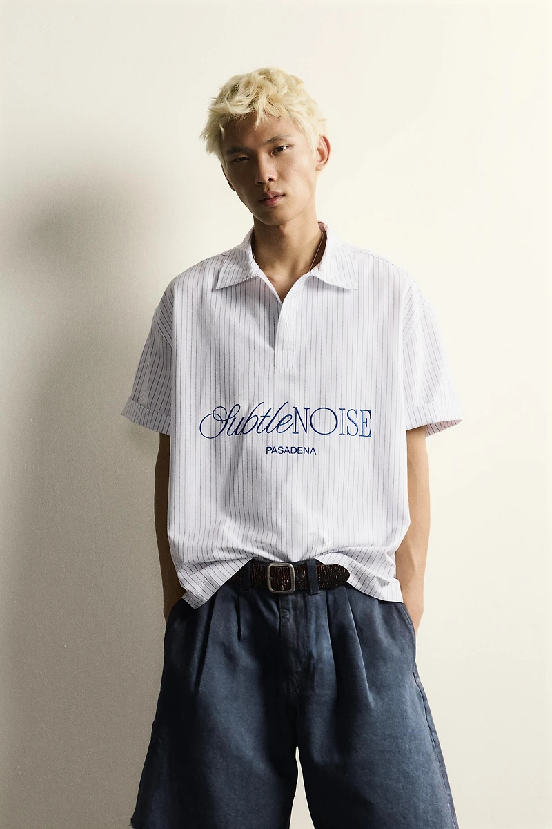 RELAXED FIT STRIPED EMBROIDERED POLO SHIRT