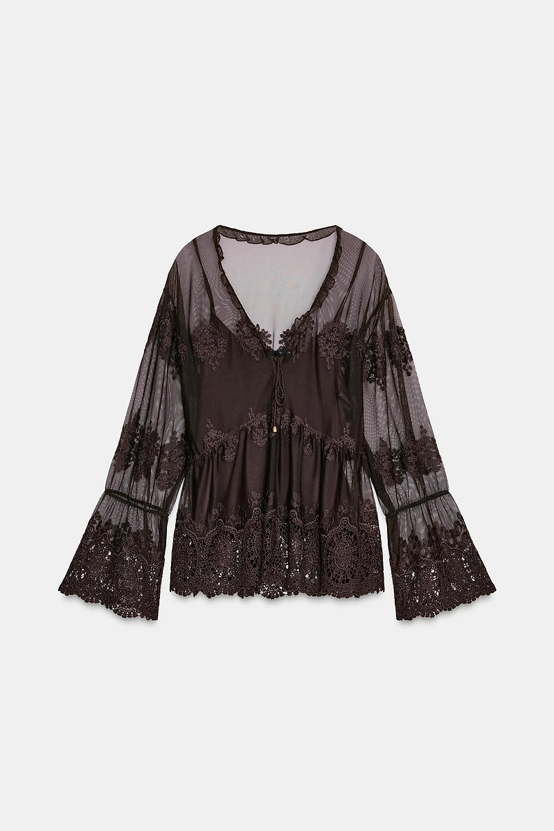 EMBROIDERED TULLE BLOUSE
