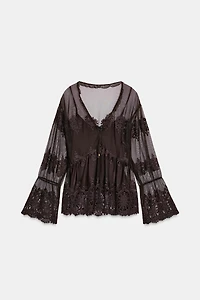 EMBROIDERED TULLE BLOUSE