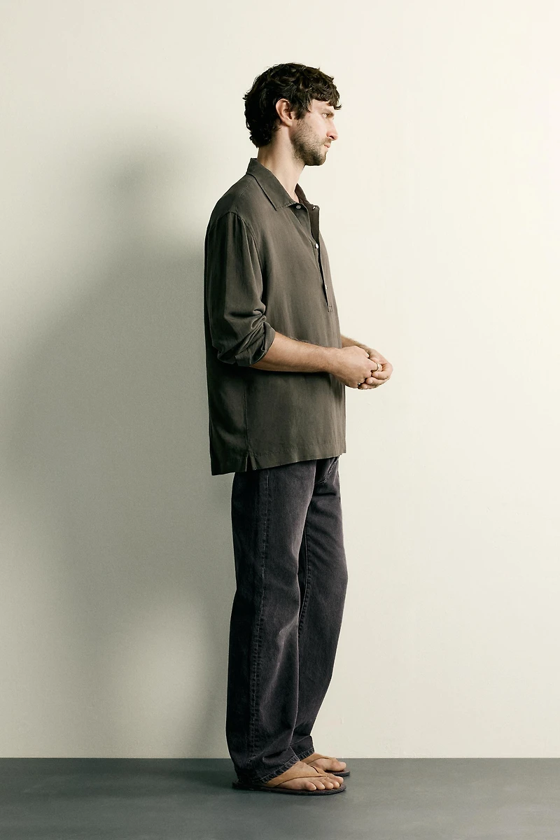 REGULAR FIT LINEN VISCOSE POLO SHIRT