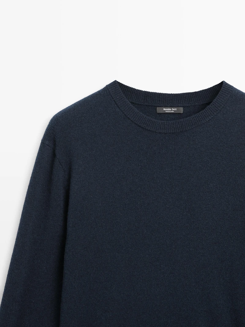 Wool blend crew neck knit sweater