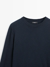 Wool blend crew neck knit sweater