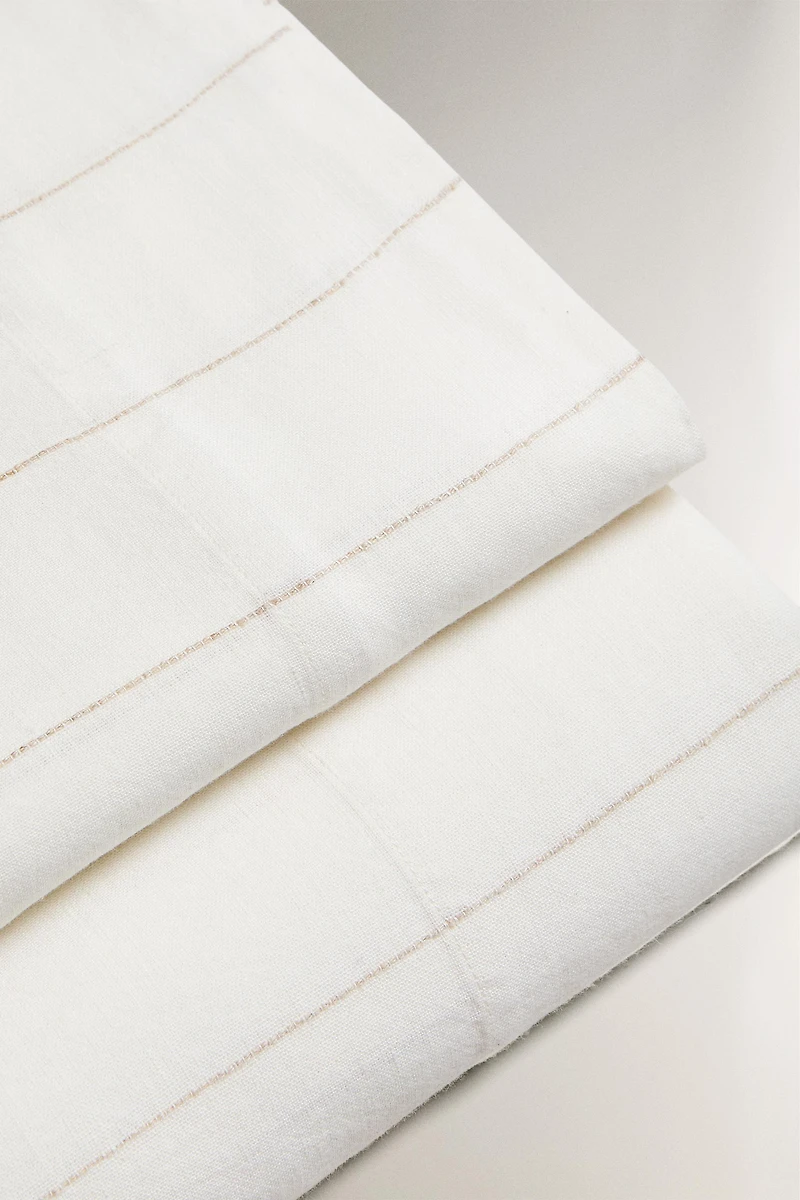 STRIPED COTTON LINEN FLAT SHEET