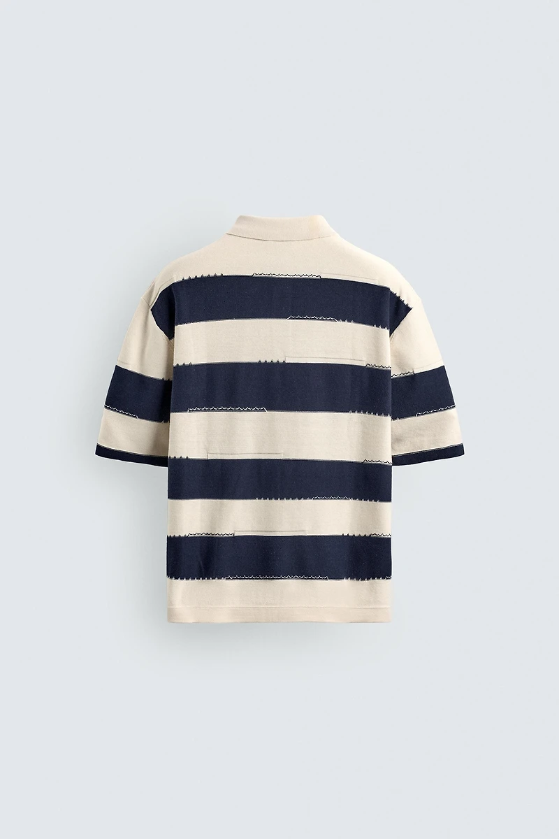 IRREGULAR STRIPED KNIT POLO SHIRT