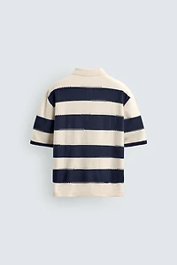 IRREGULAR STRIPED KNIT POLO SHIRT
