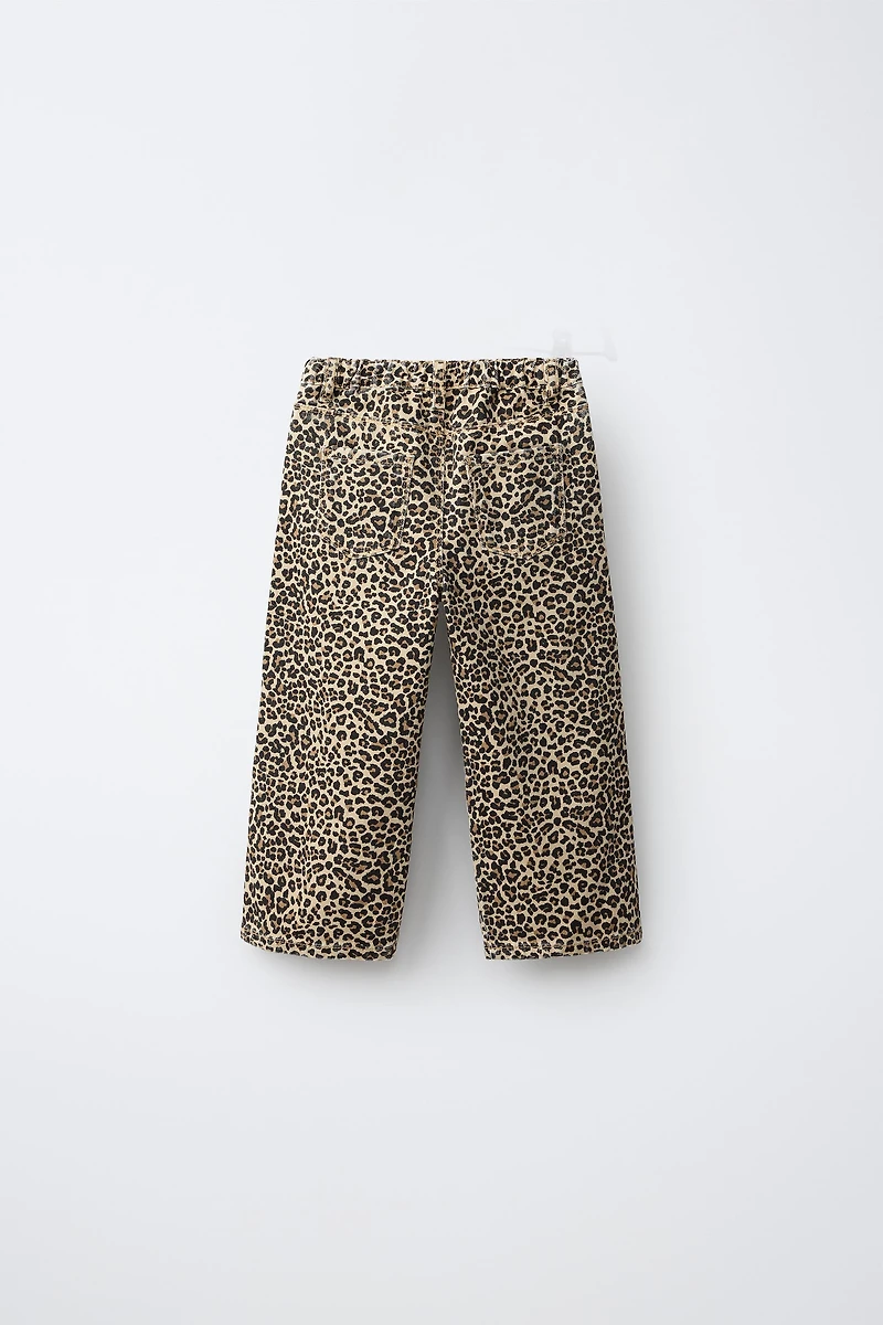 ANIMAL PRINT TWILL WIDE LEG PANTS