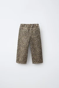 ANIMAL PRINT TWILL WIDE LEG PANTS