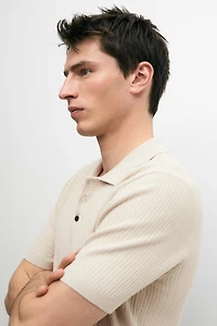 100% cotton textured knit polo sweater