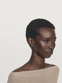 Boat neck T-shirt with metallic finish