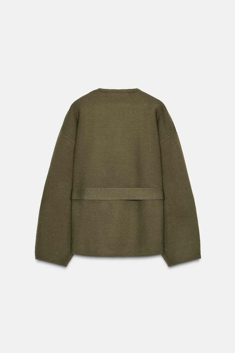 BELTED SHORT KNIT COAT
