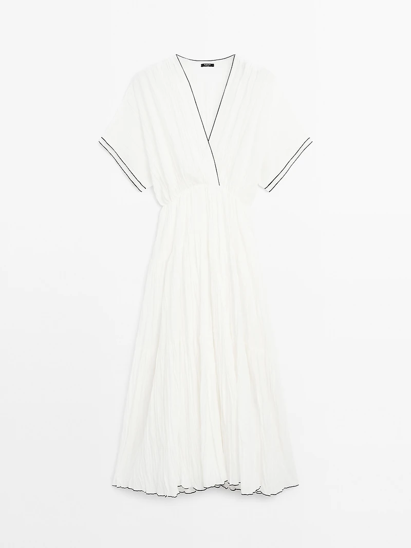 Contrast pleated long dress