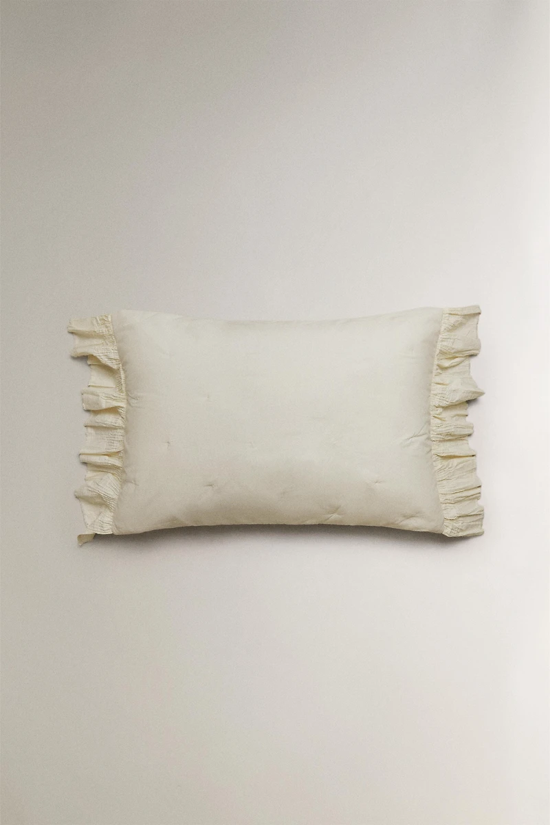 COTTON QUILT CUSHION COVER WITH RUFFLES