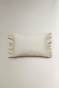 COTTON QUILT CUSHION COVER WITH RUFFLES