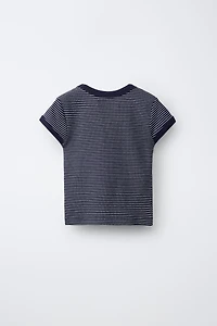 RIBBED STRIPED V-NECK T-SHIRT
