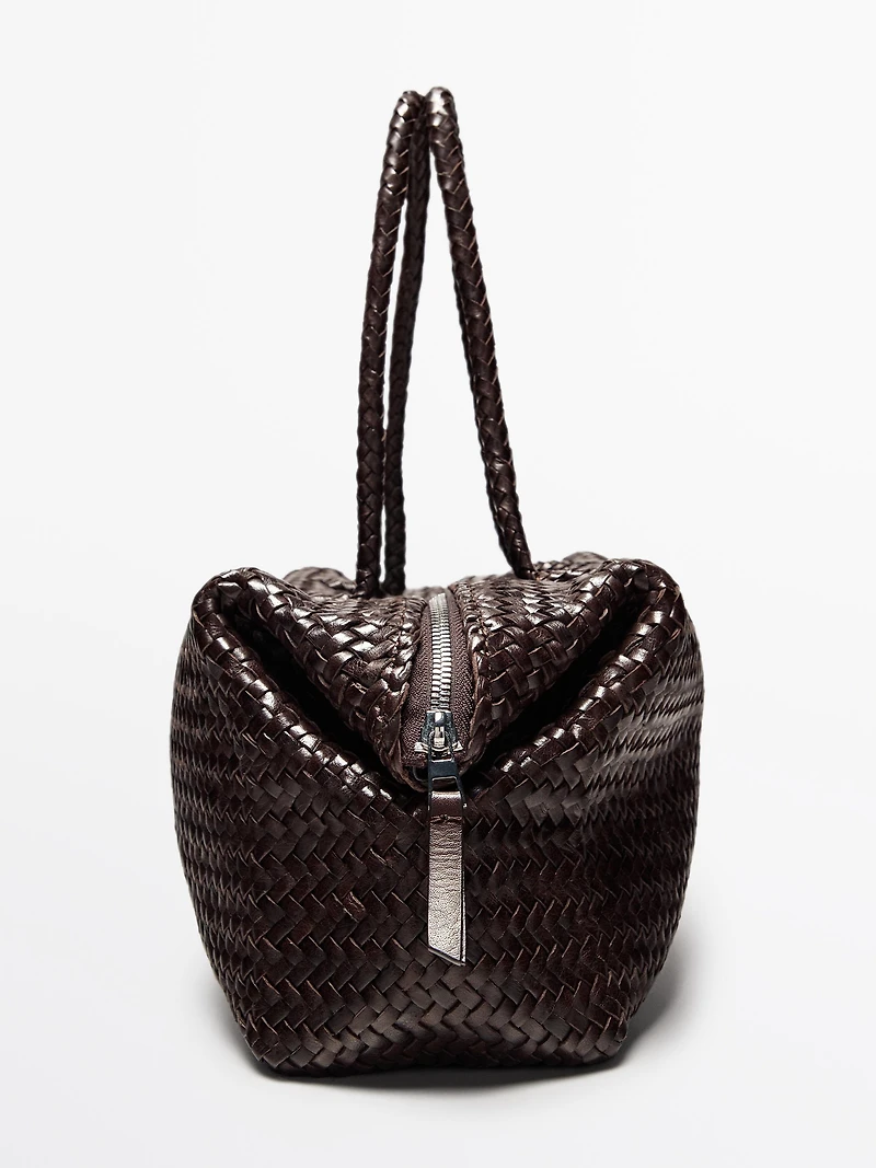 Braided nappa leather satchel bag