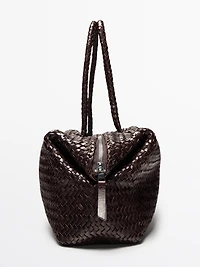 Braided nappa leather satchel bag