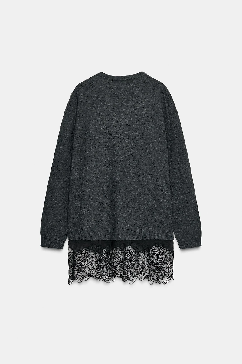 LONG COMBINATION LACE KNIT JUMPER