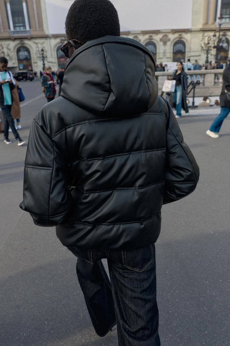 FAUX LEATHER EFFECT WATER REPELLENT WINDPROOF PUFFER ANORAK