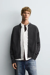 BLOUSON BOMBER EN MAILLE DÉLAVÉE