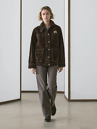 Veste denim effet velours détail col