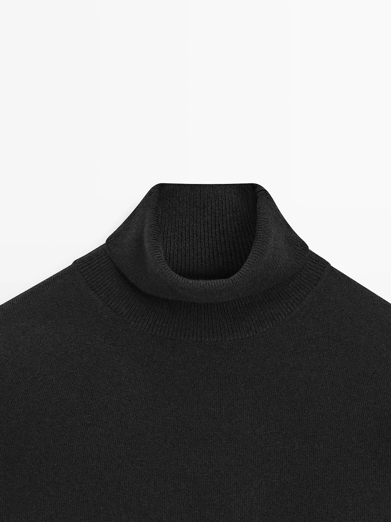 Wool blend knit sweater with high neck