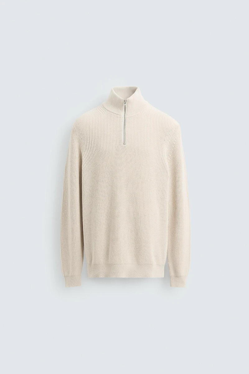 MOCK NECK ZIP-UP SWEATER