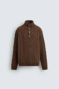 CABLE KNIT HENLEY SWEATER