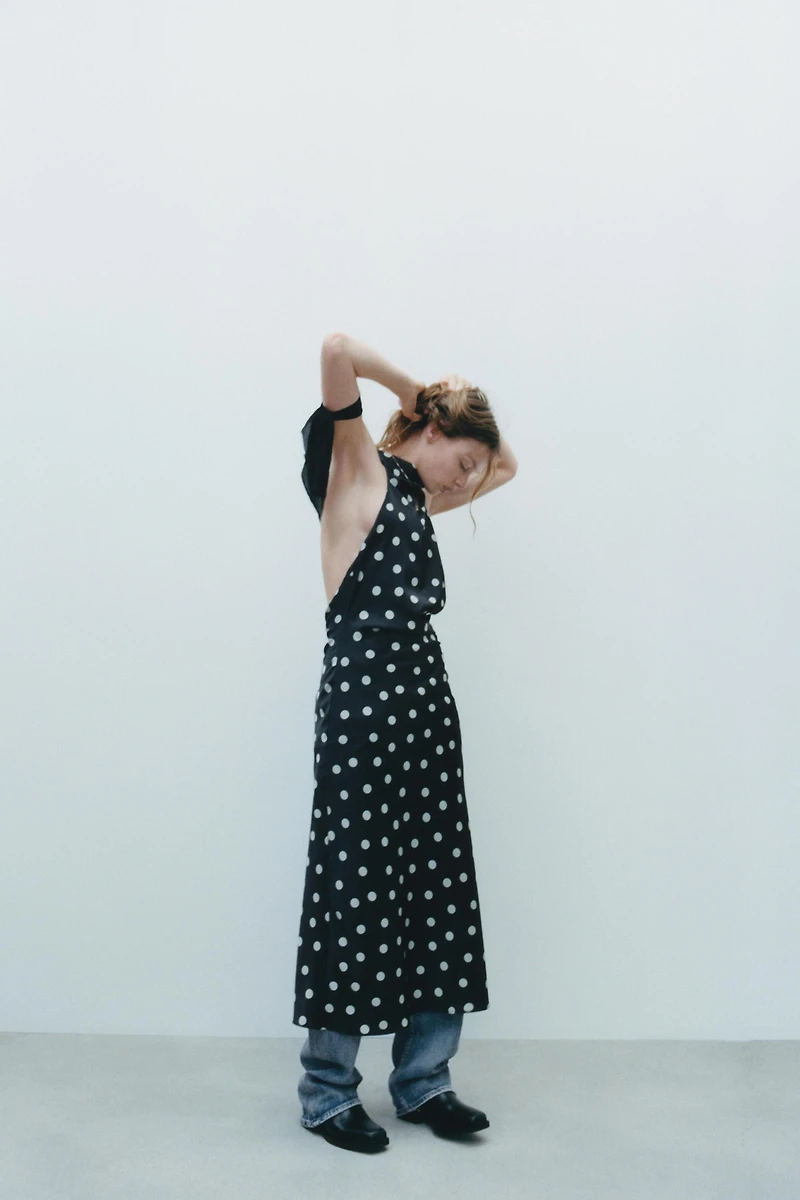ROBE MIDI SATINÉE À POIS