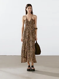 Robe longue ramie à imprimé animal