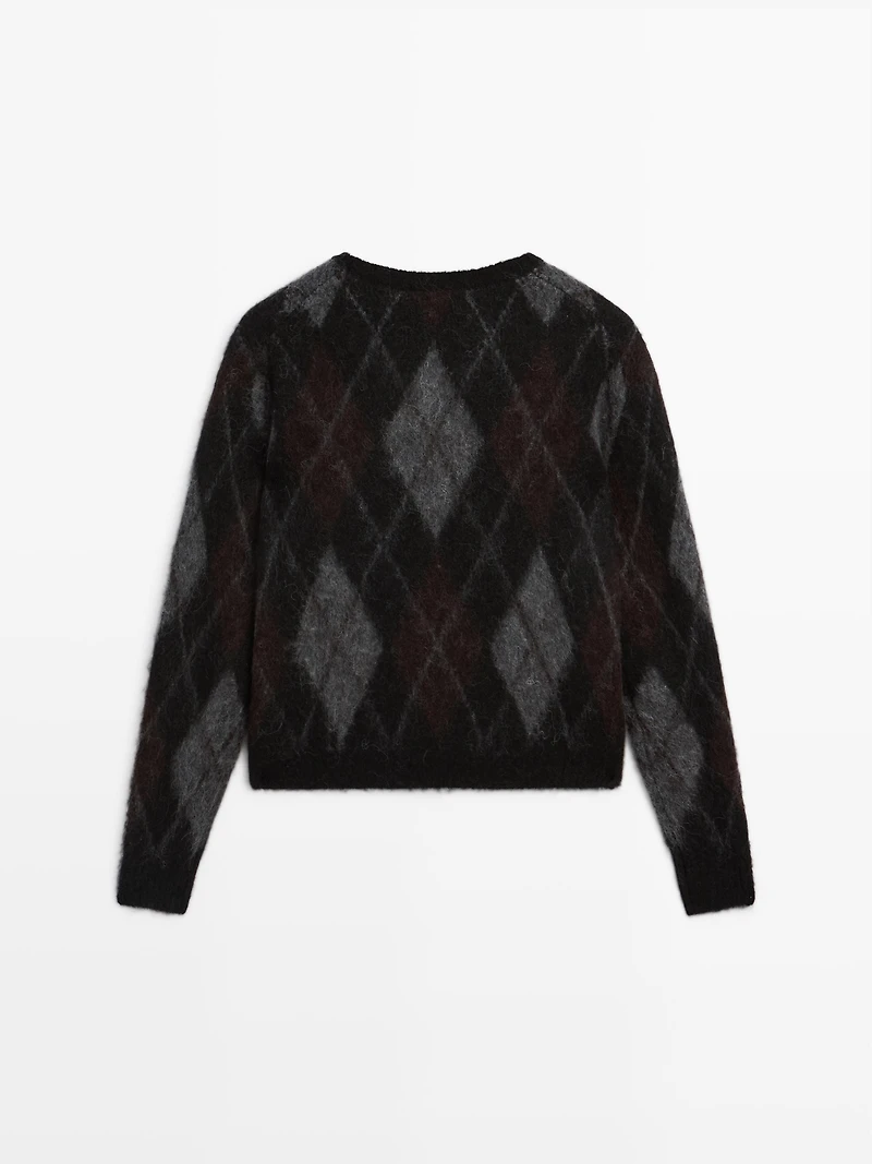 Argyle knit wool and alpaca sweater