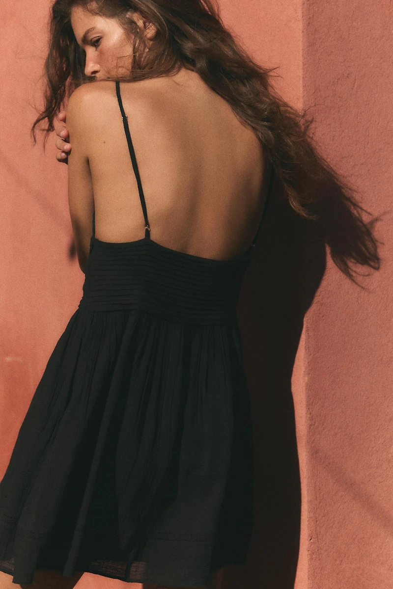 EMBROIDERED STRAP MINI DRESS