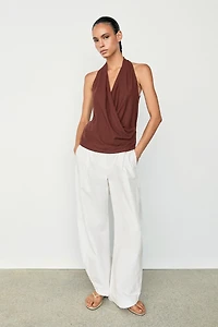 100% cotton draped surplice top