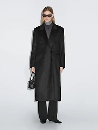 Long double-breasted 100% wool coat