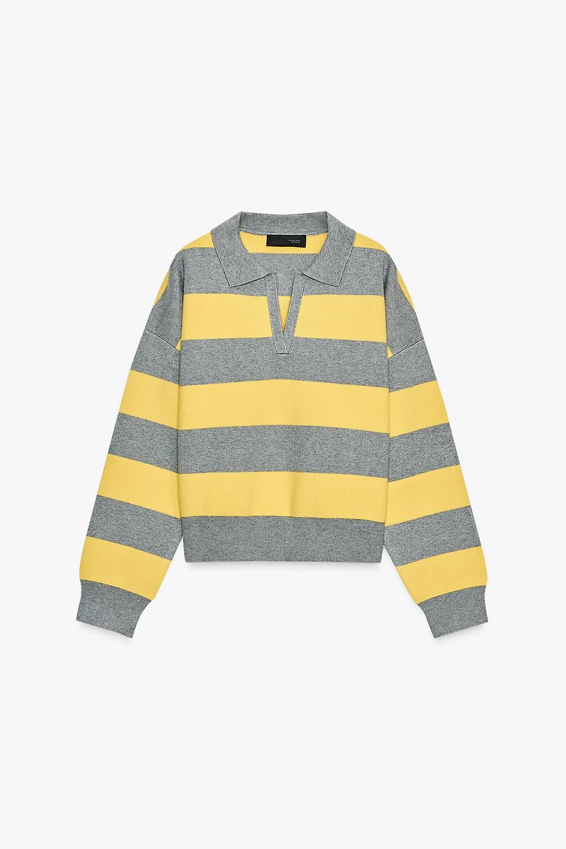 PULL EN MAILLE COL POLO RAYÉ