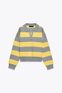 PULL EN MAILLE COL POLO RAYÉ
