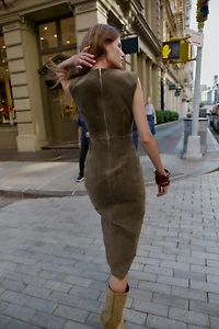 100% LEATHER MIDI DRESS