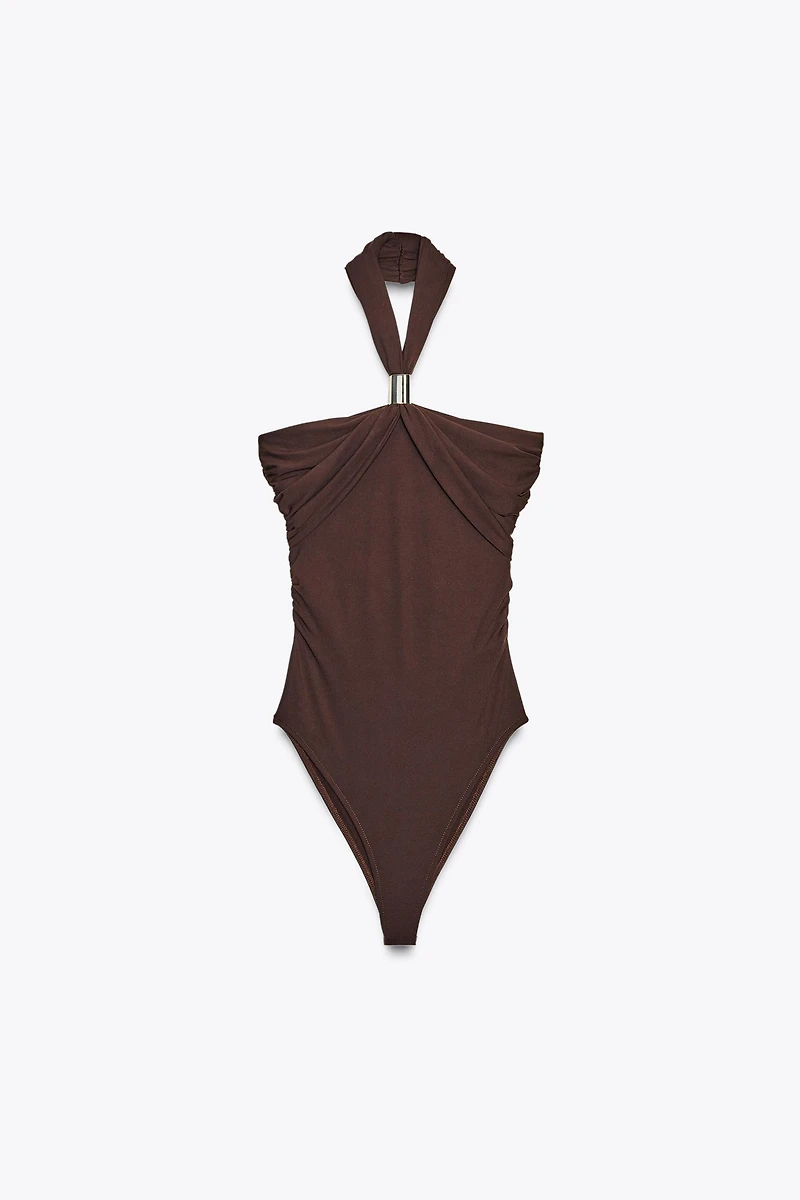 BODY EN POLYAMIDE HALTER PIÈCE MÉTALLIQUE