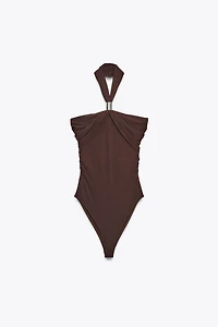HALTER POLYAMIDE BODYSUIT WITH METAL DETAIL