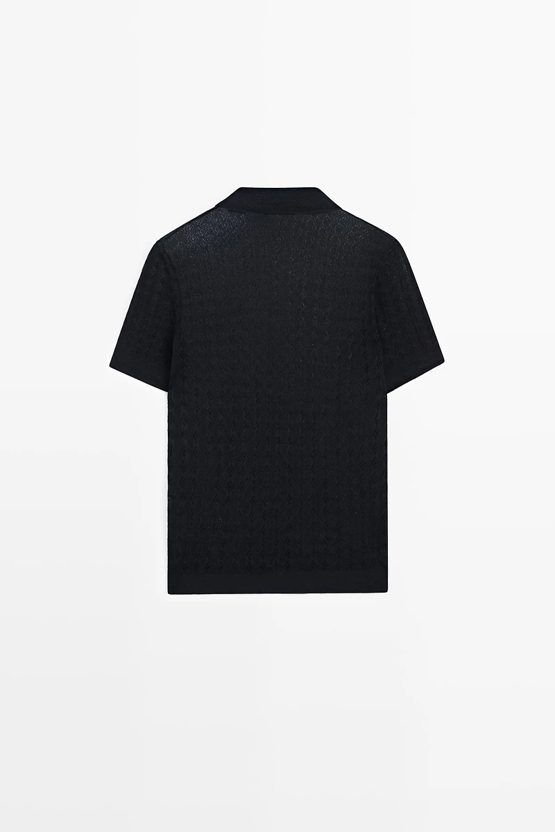 Open-knit polo sweater