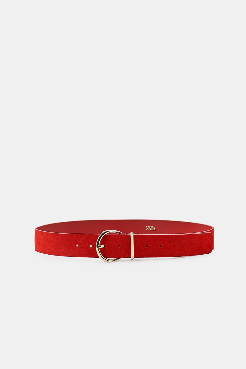 100% SPLIT LEATHER BELT WITH CIRCULAR BUCKLE