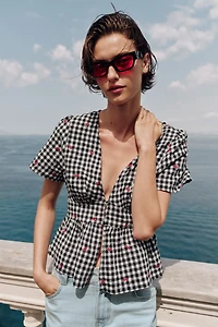 TOP À CARREAUX VICHY BRODERIES CERISES
